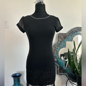 EXPRESS - Black Cotton Blouse with Chiffon and Bling collar - Size 6 (Small)